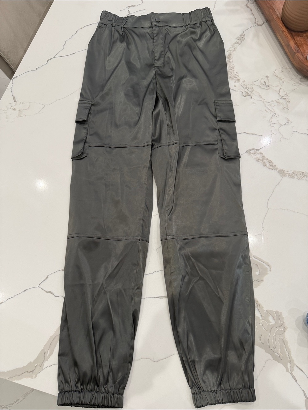 Women's Slate Gray Cargo Joggers with Elastic Ankles